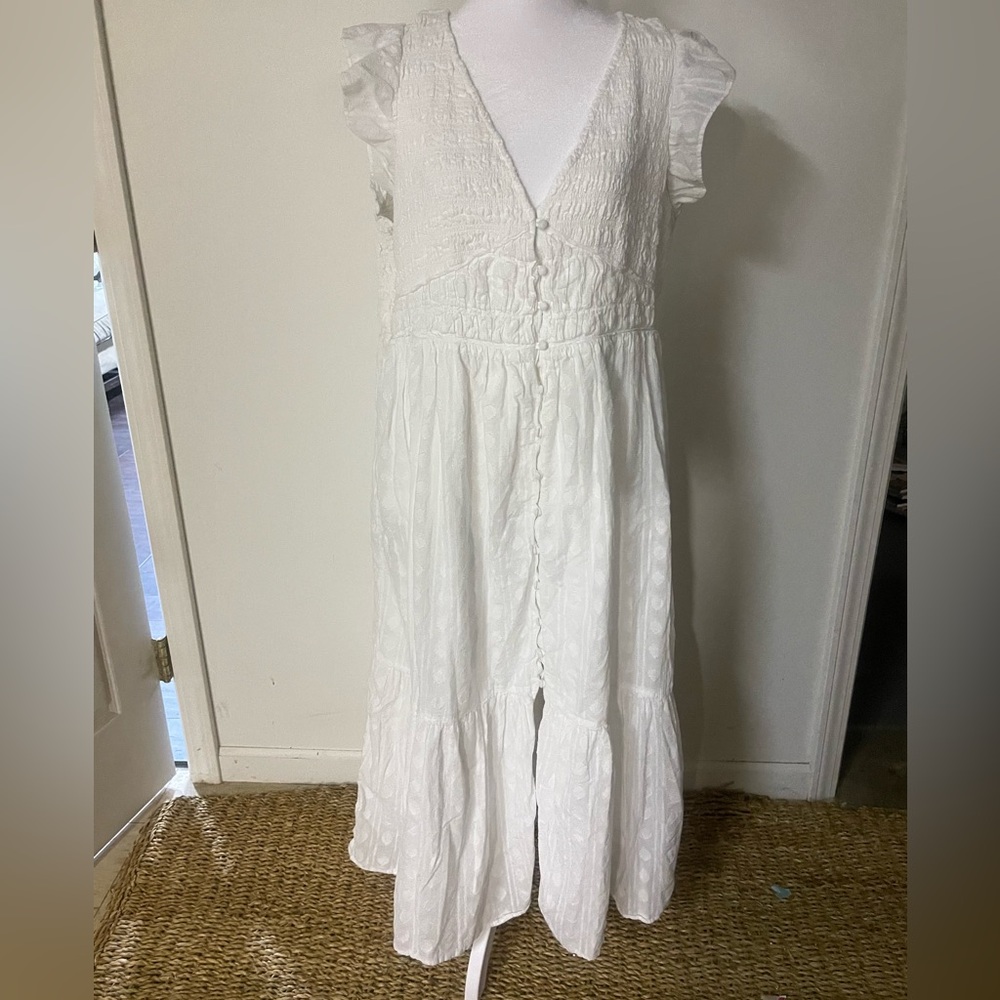 Anthropologie White Sleeveless Button-Down Dress